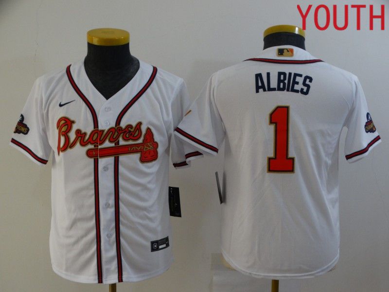 Youth Atlanta Braves #1 Albies White Gold Game Nike 2022 MLB Jersey->minnesota twins->MLB Jersey